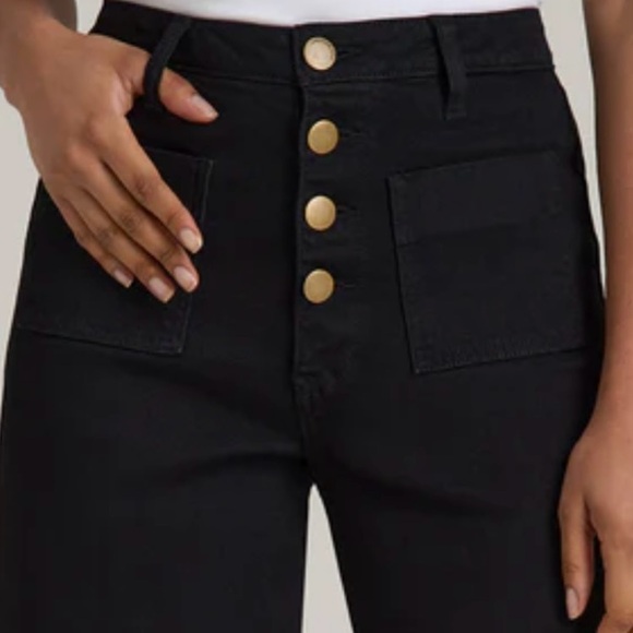 Women’s Wide Leg Black Flare Jeans | Button up distressed Tall jeans NWT size 29 - Picture 2 of 10